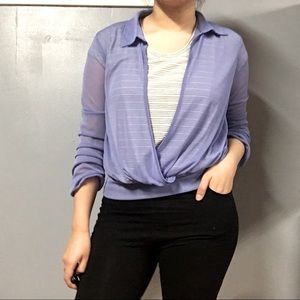 EXPRESS NWT Faux Wrap V-Neck Tunic Sheer Blouse Sz L